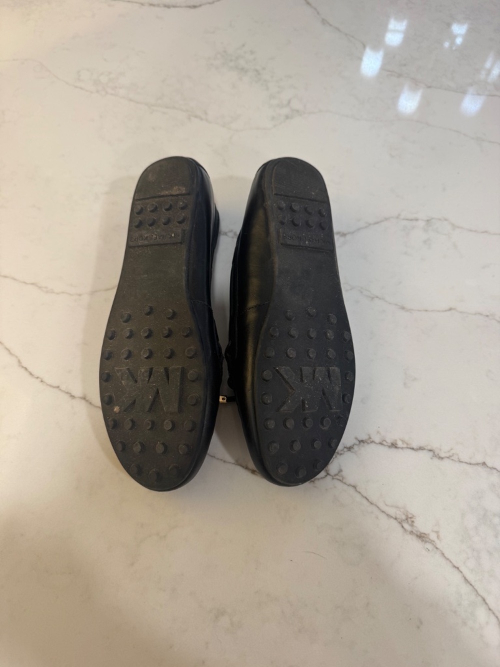 Michael Kors Black Leather Loafers Size 8 | Gold Detail Slip-On Flats - Picture 4 of 4